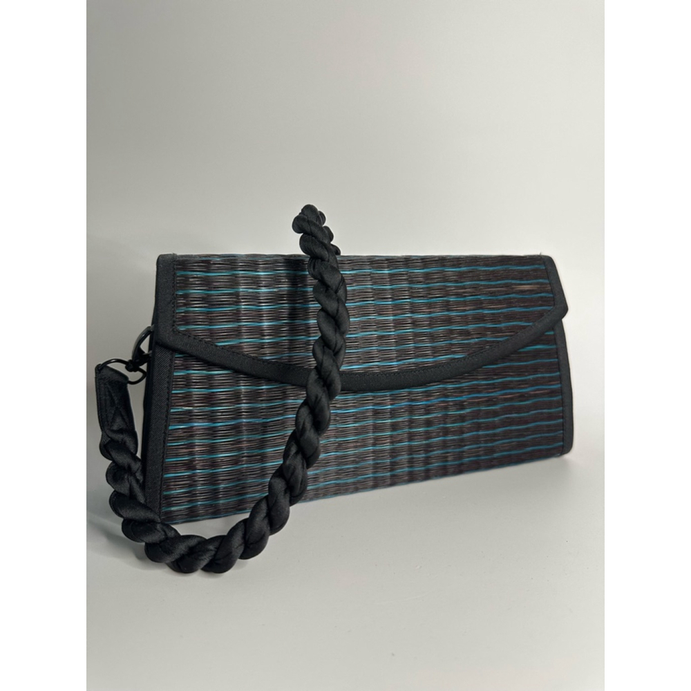 Artisan Woven Shoulder Bag – Black/Blue